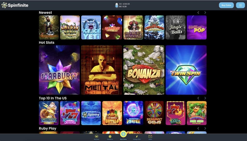 Spinfinite homepage screenshot